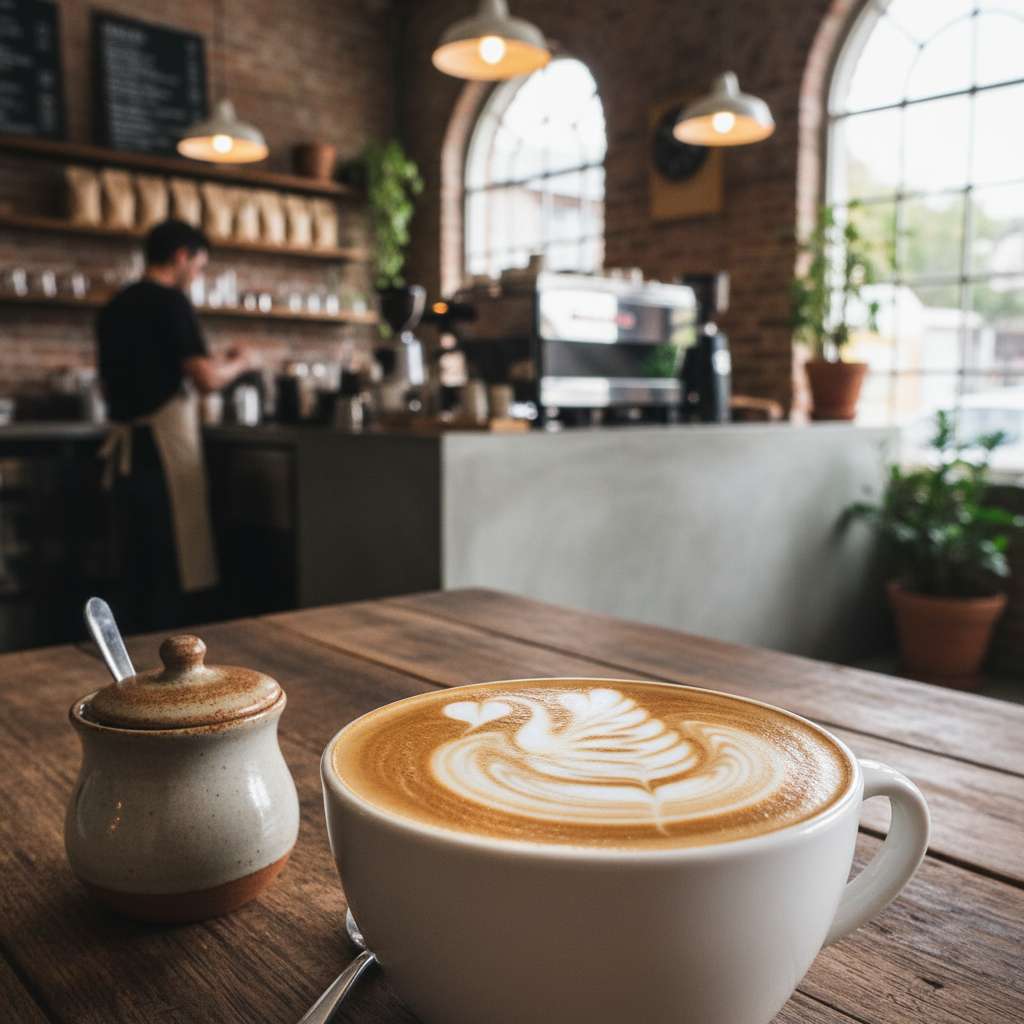 Taza de café con arte latte