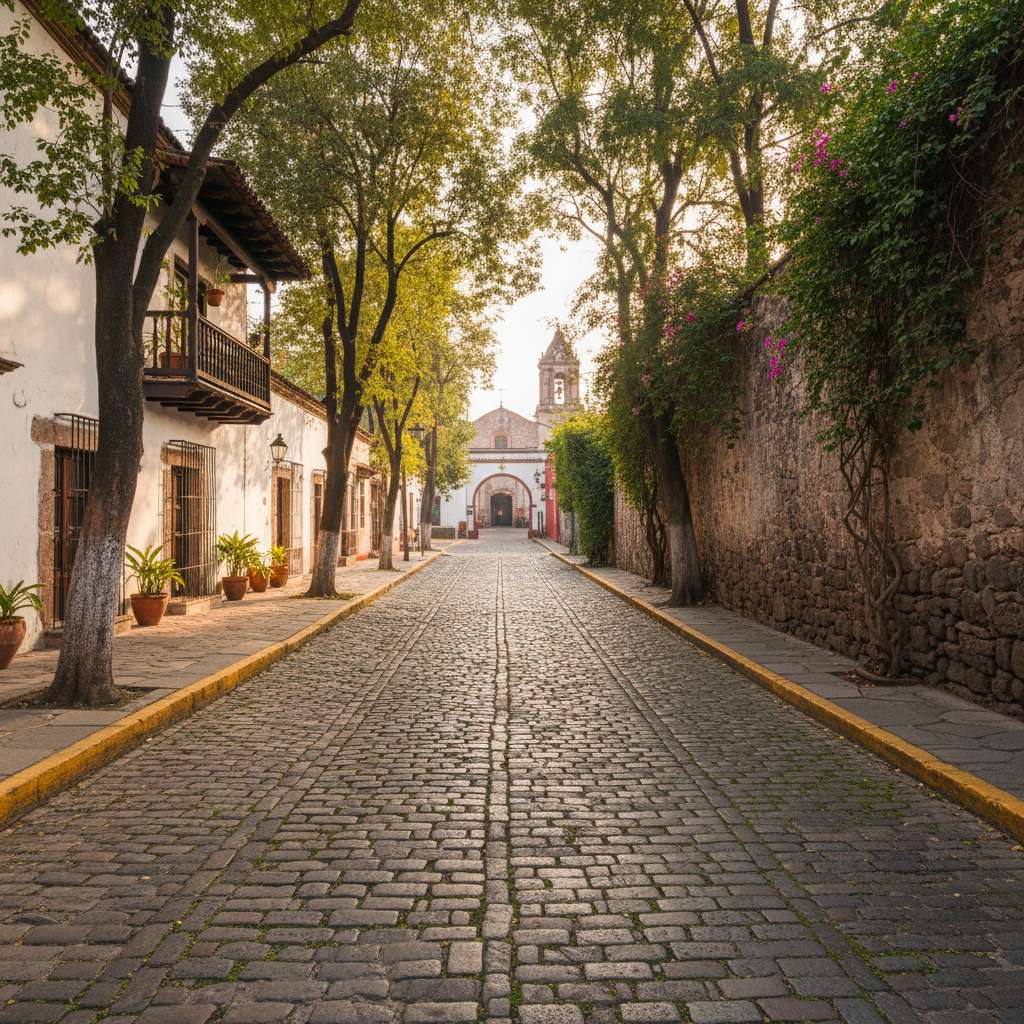 Calle empedrada en San Ángel
