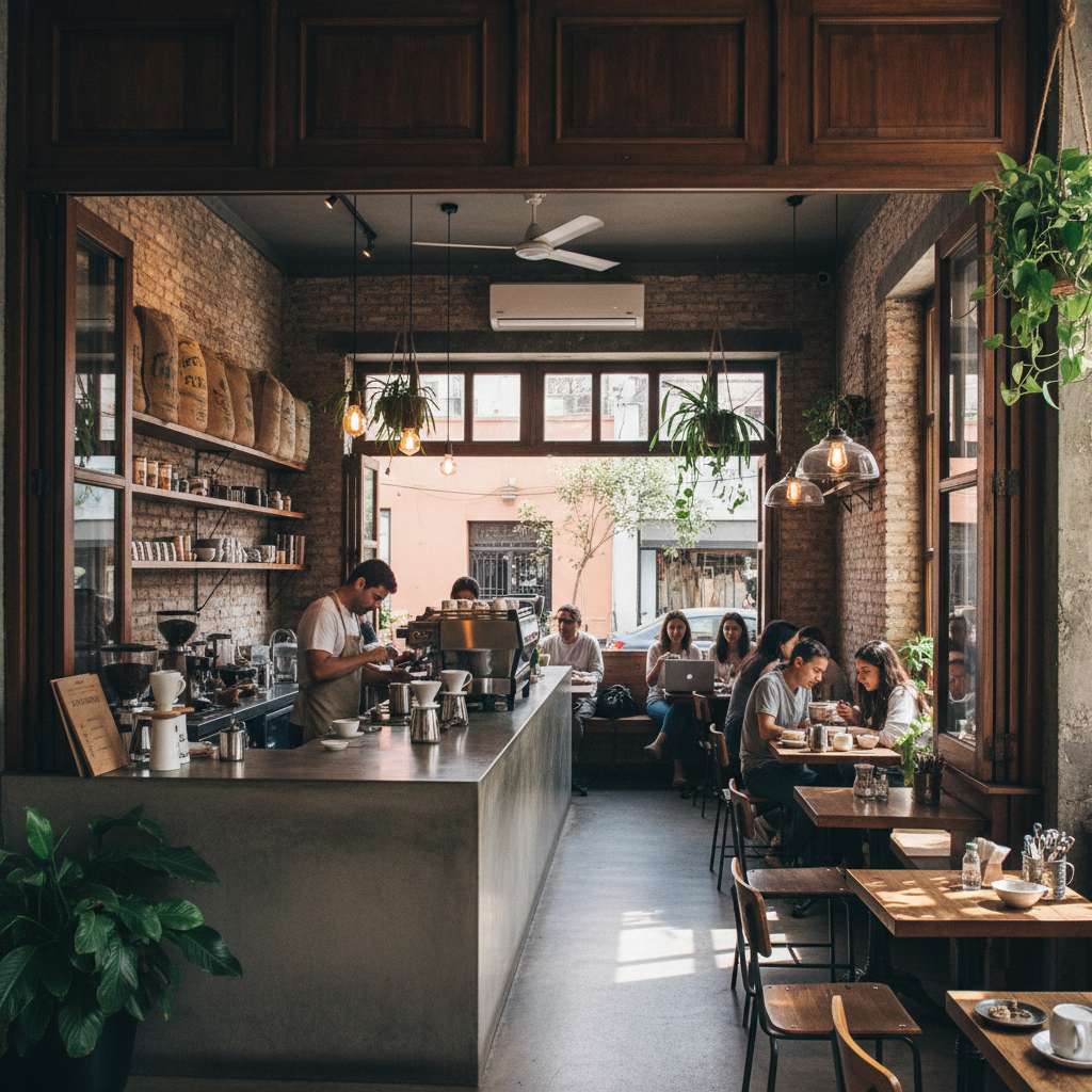 Interior acogedor de cafetería de especialidad