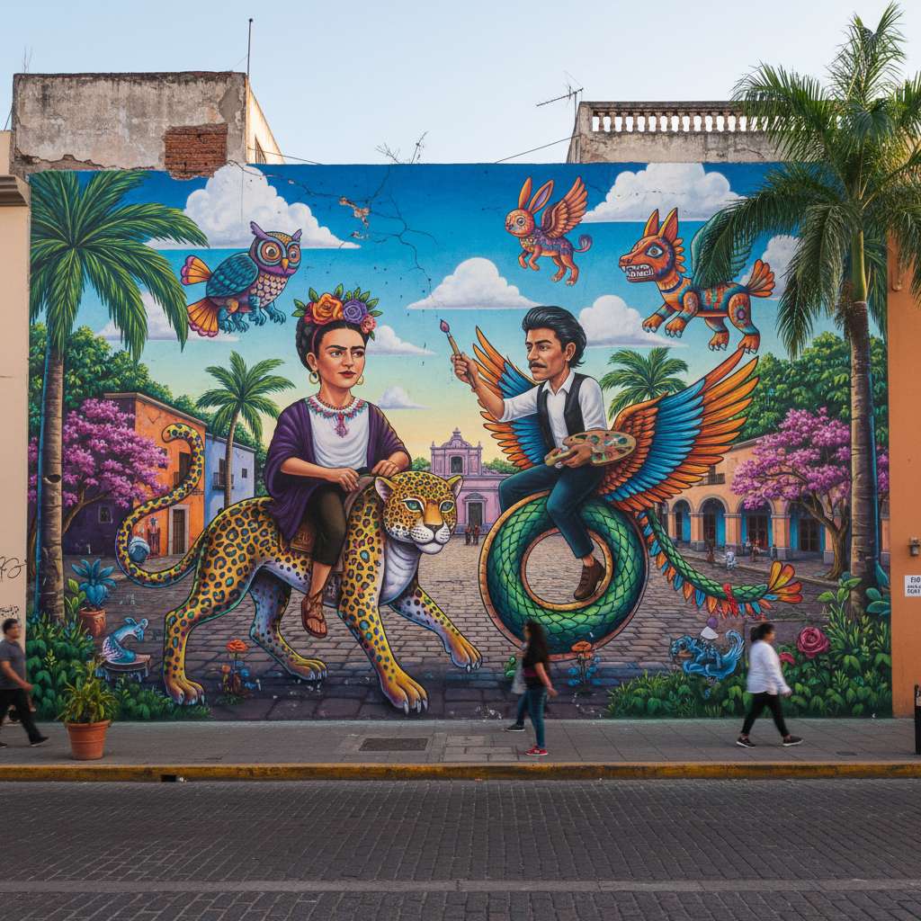 Mural colorido en calle de Coyoacán