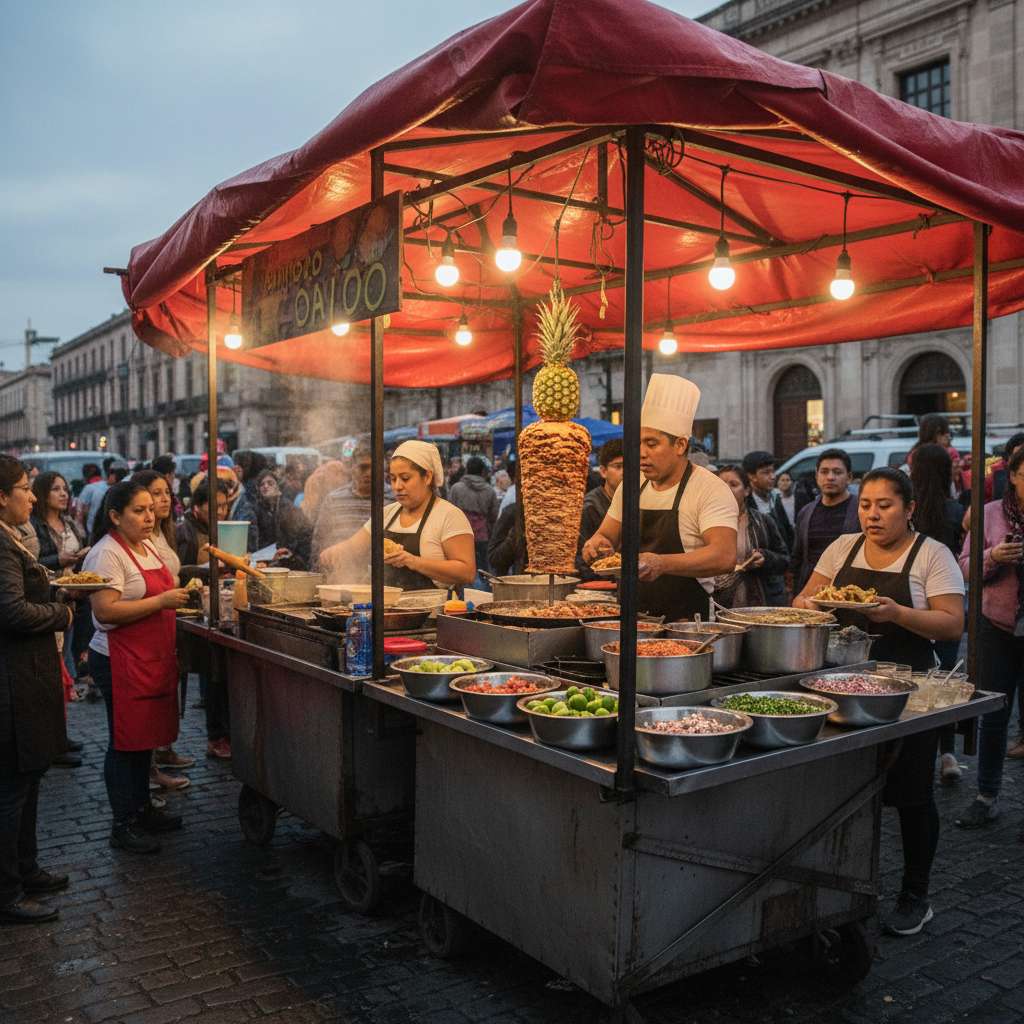 Tacos al pastor en puesto callejero